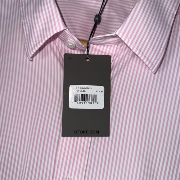NWT G/FORE Men's Medium Lilac Pink Stripe Skull & Crossbones Button Up Shirt - Picture 4 of 11